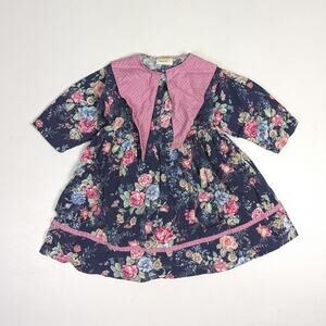 Vtg Magi Dress Girls Sz 2T Navy Floral 90s Cottagecore Sailor